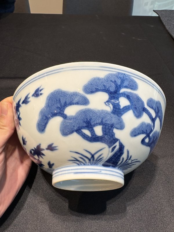 清光緒青花歲寒三友圖碗一對 - 图19