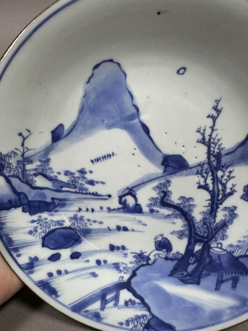    清康熙 青花山水人物图盘 - 图5