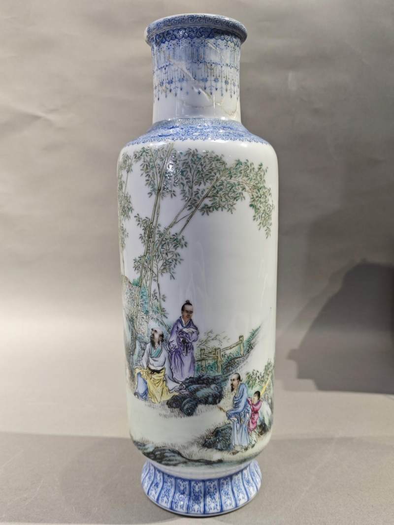    民国 段子安风格粉彩竹林七贤瓶 - 图4