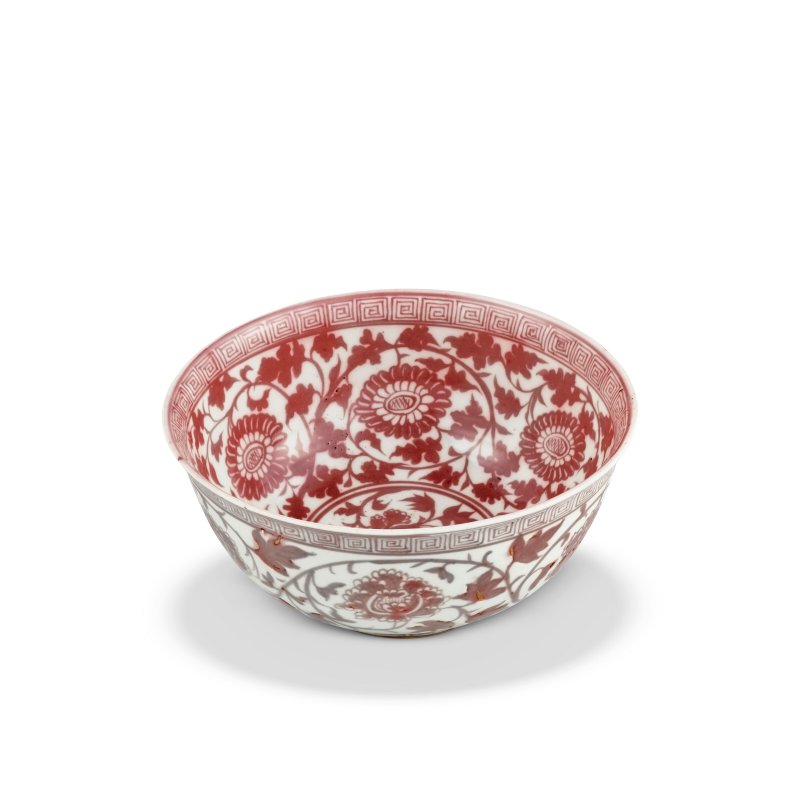 明洪武 釉裏紅纏枝牡丹菊花紋盌  HONGWU PERIOD (1368-1398) - 图1
