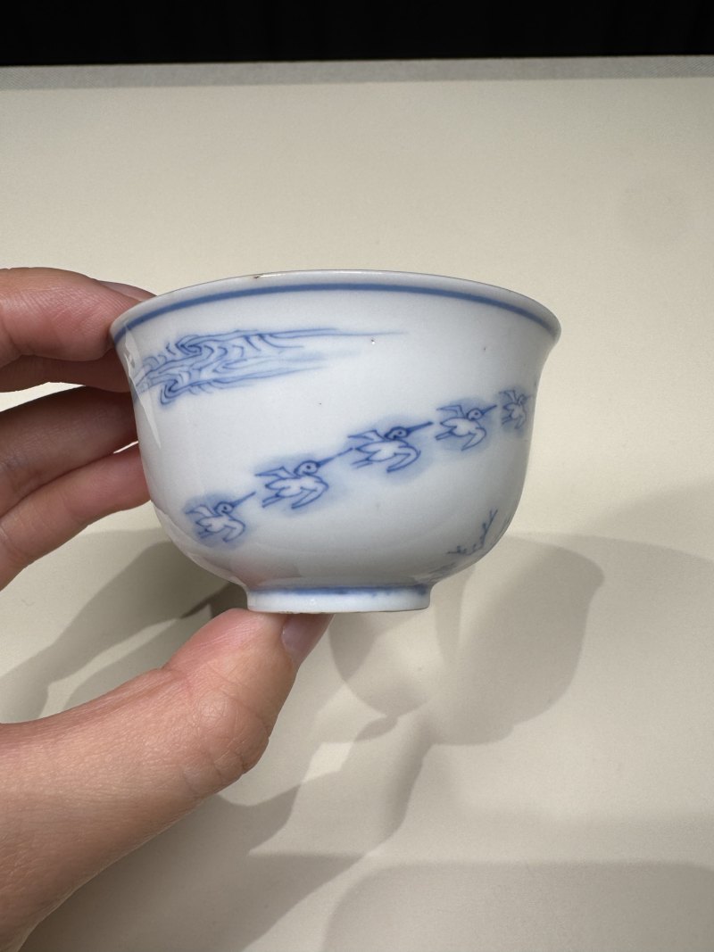 清康熙 青花“两只黄鹂鸣翠柳，一行白鹭上青天”图茶圆一对 - 图3