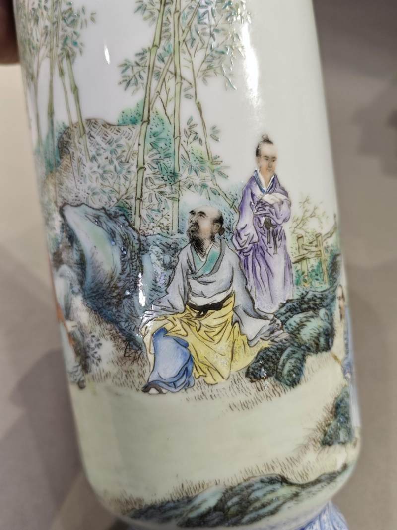    民国 段子安风格粉彩竹林七贤瓶 - 图5