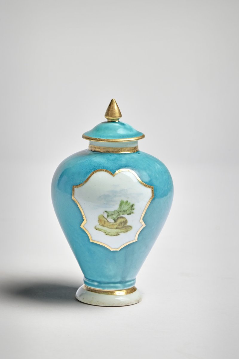 A Capodimonte Porcelain Turquoise-Blue-Ground Tea Canister and Cover, circa 1745-50