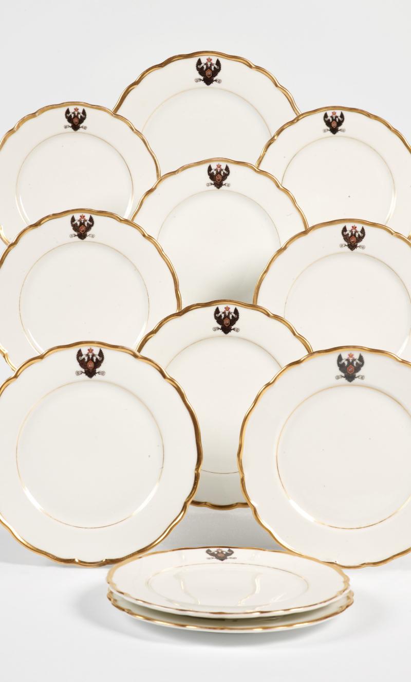 Twelve Porcelain Plates from the Service of Grand Duke Konstantin Nikolaevich, Kornilov Porcelain Factory, St Petersburg, late 19th century
