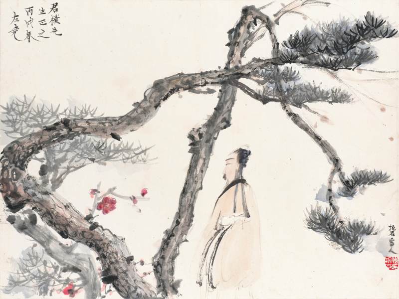 傅抱石、沈左堯 高士賞梅圖 | Fu Baoshi; Shen Zuoyao, Scholar by Plum Blossoms
