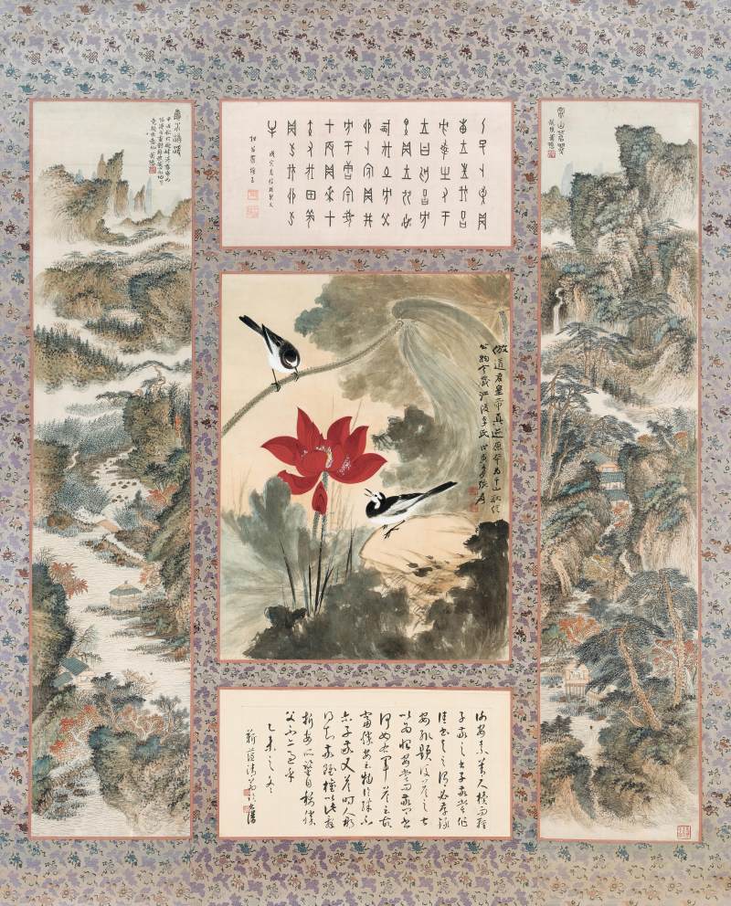 張大千　紅荷鶺鴒 | Zhang Daqian (Chang Dai-chien), Birds and Lotus after Emperor Huizhong