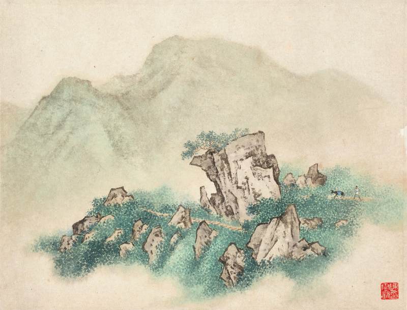 陳少梅　小景寫生 | Chen Shaomei, Donkey Trekking in Mountains - 图1