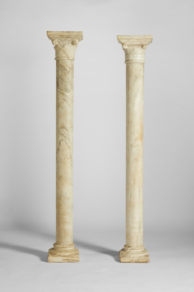 A Pair of Spanish Renaissance Veined Marble Columns, Probably Seville, Late 15th Century