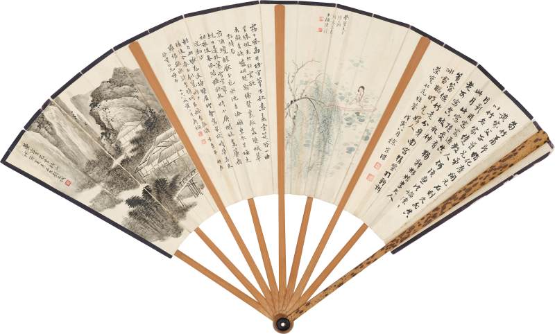 陳少梅、壽鑈等　山水人物隔景扇 | Chen Shaomei; Shou Xi etc., Various Subjects