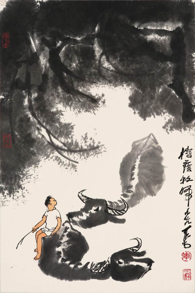 李可染　榕蔭牧歸 | Li Keran, Herdboy Riding Buffalo - 图1