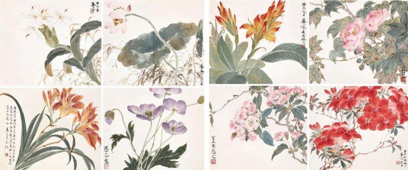 鄧芬  花卉八開 - 图1