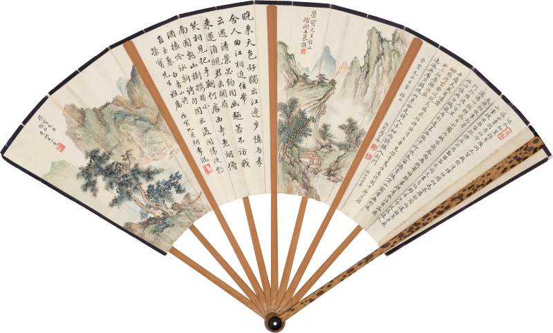 陳少梅、壽鑈等　山水人物隔景扇 | Chen Shaomei; Shou Xi etc., Various Subjects - 图2