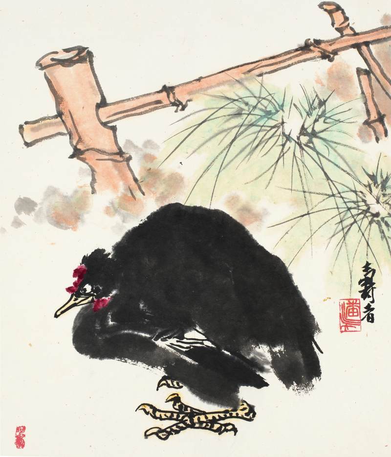 潘天壽　竹籬墨雞 | Pan Tianshou, Chicken by the Fence - 图1