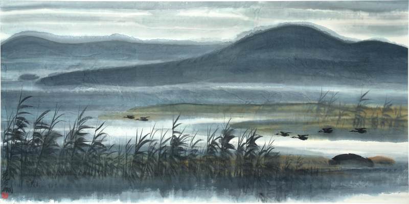 林風眠　葦塘飛雁 | Lin Fengmian, Wild Geese Flying over the Reed Pond - 图1
