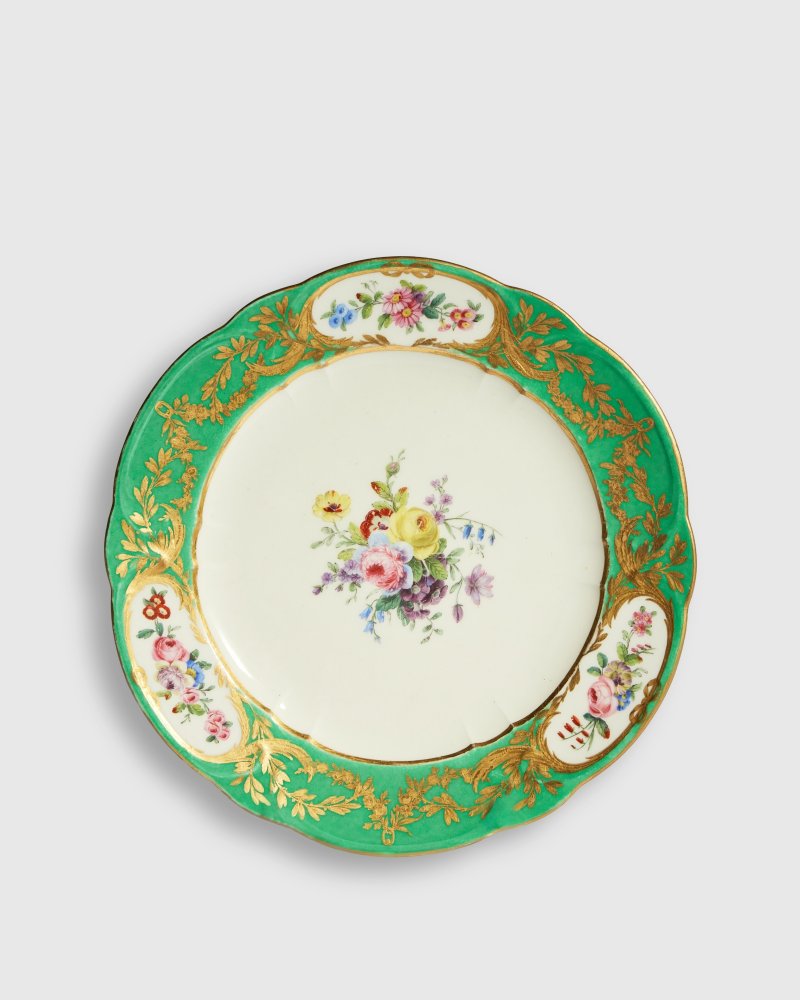 A Sèvres Porcelain Green-Ground Plate (Assiette à palmes) from the Service given by Louis XVI to Emperor Joseph II of Austria, circa 1776