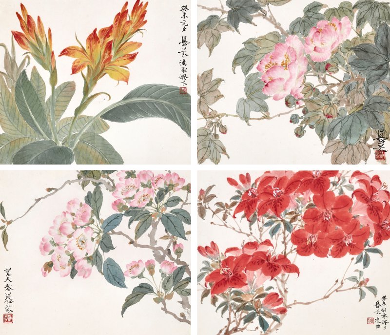 鄧芬  花卉八開 - 图2