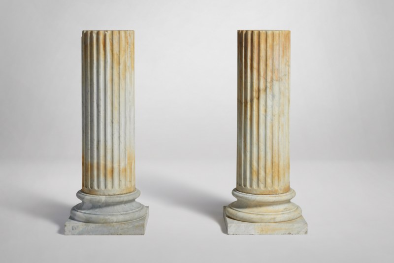 A Pair of Italian White Marble Fluted Columns, 19th Century