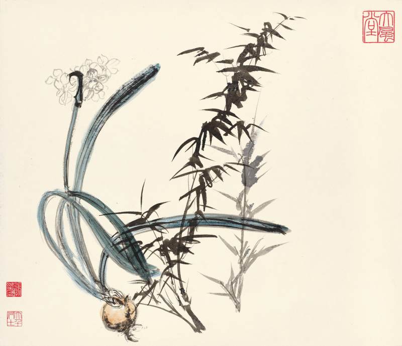 張大千　水仙翠竹 | Chang Dai-chien (Zhang Daqian), Narcissus and Bamboo