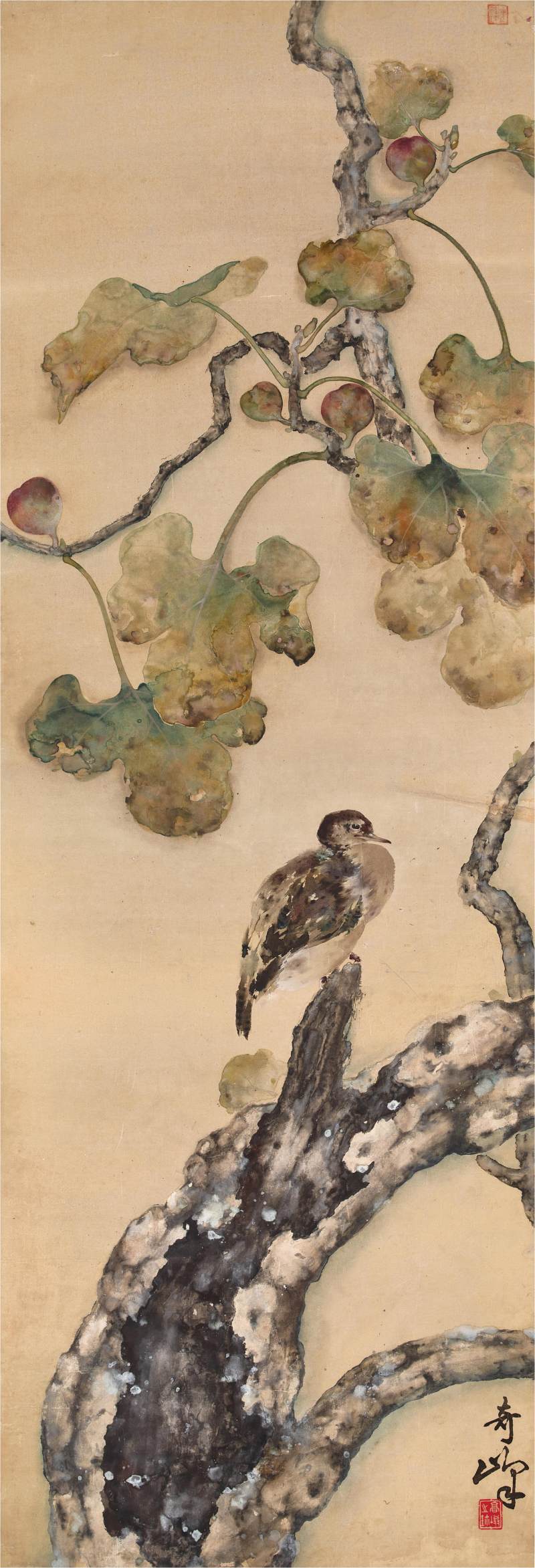 高奇峰　無花果小鳥 | Gao Qifeng, Perching on Fig Tree - 图1
