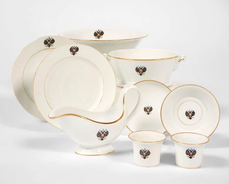 A Group of Porcelain Tableware from the Alexander III Coronation Service, Imperial Porcelain Factory, St Petersburg, period of Alexander III (1887-1893) and Nicholas II (1895-1912)