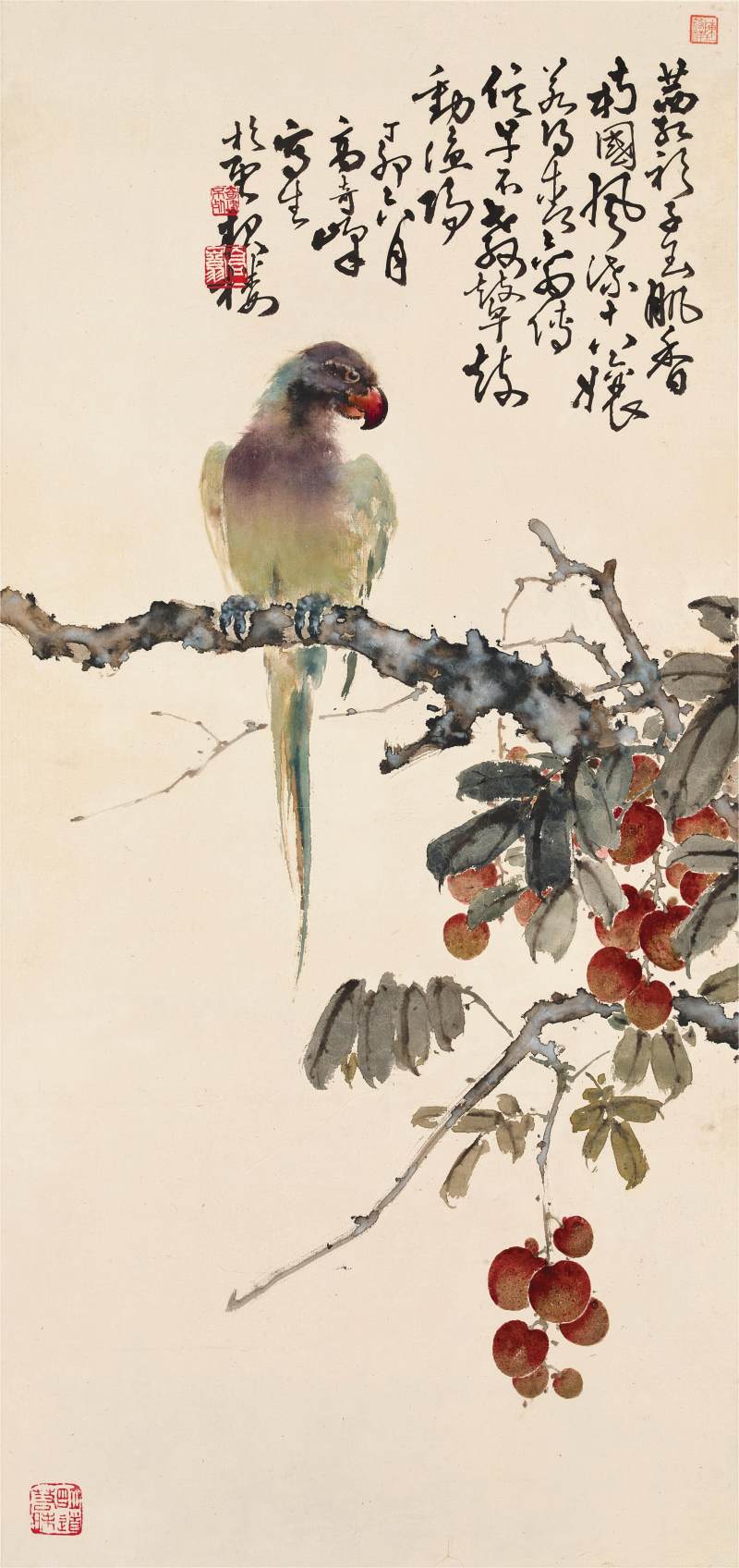 高奇峰　鶯哥荔枝 | Gao Qifeng, Parrot by Lychee - 图1