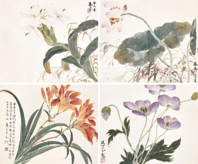 鄧芬  花卉八開 - 图4