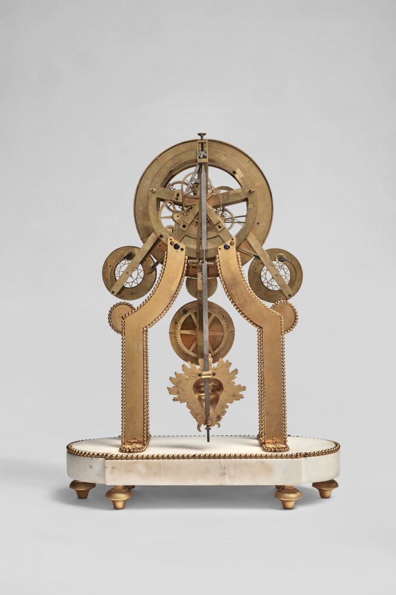 A Directoire Gilt Bronze, Enamel and White Marble Skeleton Clock, The Enamel Dated 1796 - 图4