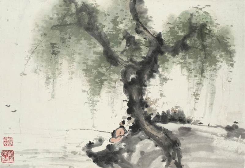 高奇峰　柳蔭垂釣 | Gao Qifeng, Fishing Under the Tree