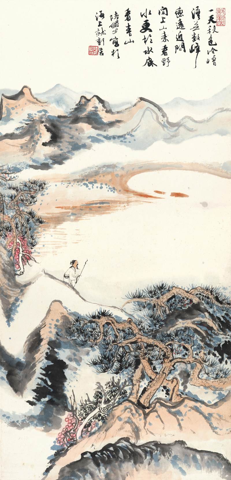 陸儼少 秋山圖 | Lu Yanshao, Strolling by the River - 图1
