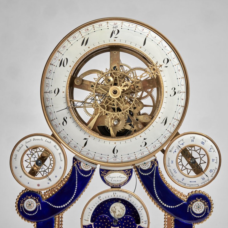 A Directoire Gilt Bronze, Enamel and White Marble Skeleton Clock, The Enamel Dated 1796 - 图7