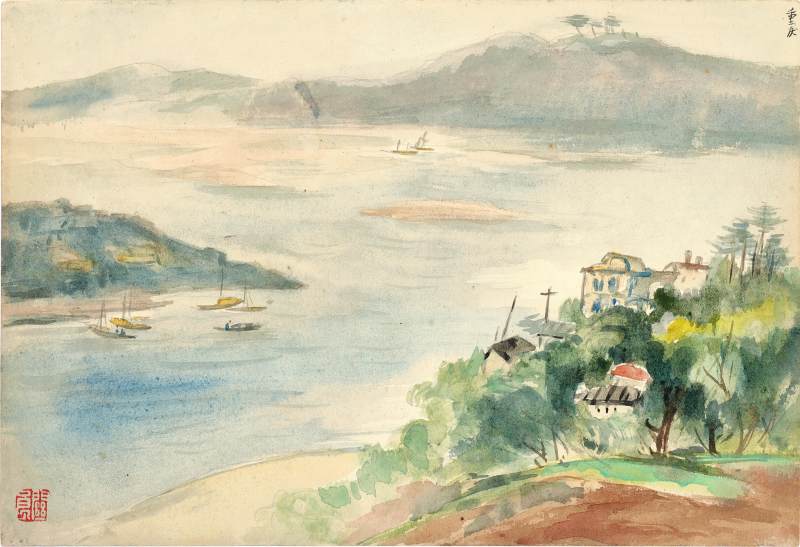 關良　廣元漁村 | Guan Liang, Scenery in Guang Yuan