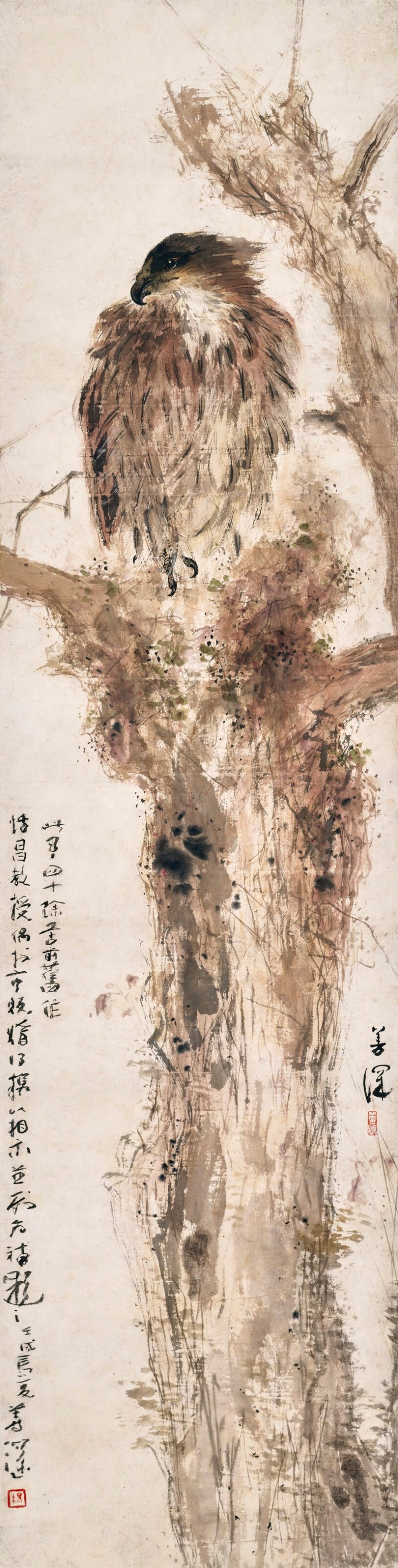 楊善深  秋樹蒼鷹