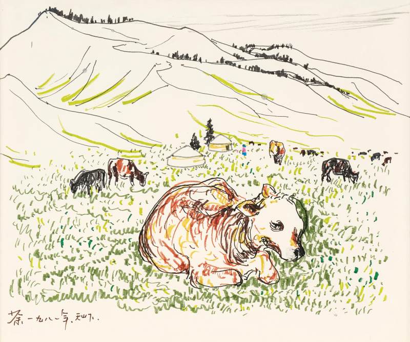 吳冠中　天山放牧 | Wu Guanzhong, Herding in Xinjiang - 图1