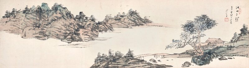 溥儒  江山夕照