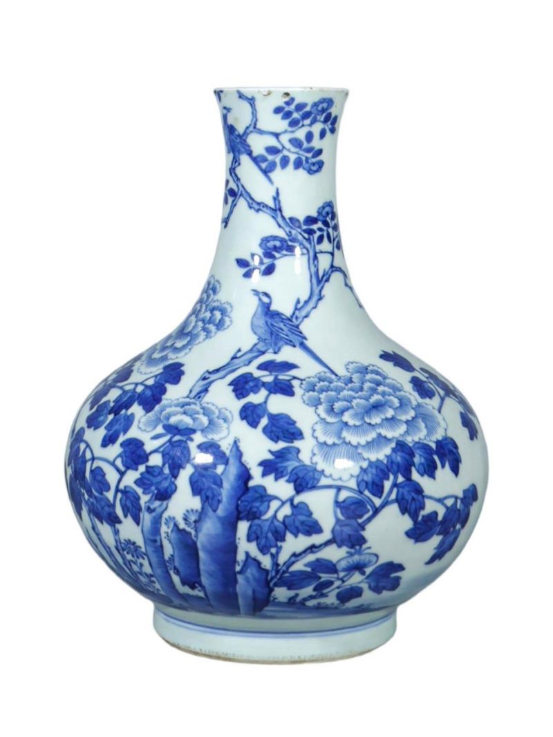 清中期   青花喜鹊登梅荸荠瓶 - 图1