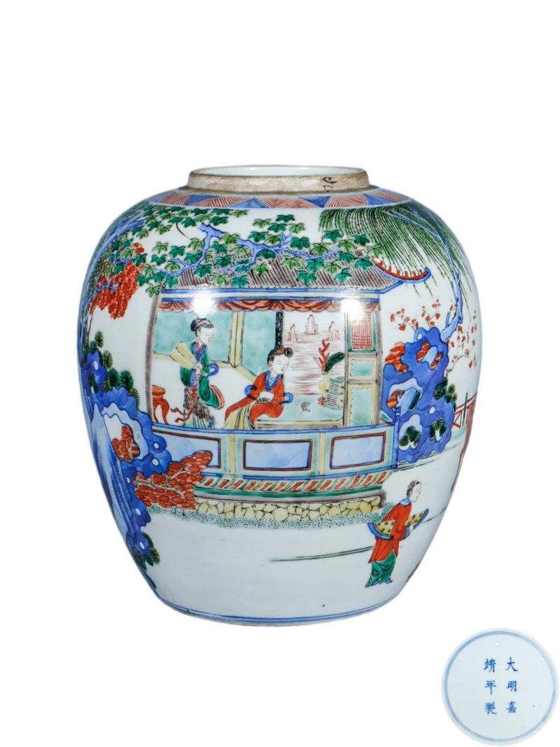 清晚期   五彩西厢记图罐 - 图1