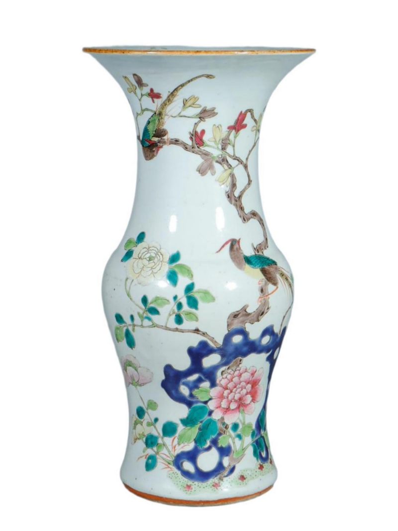 清晚期   粉彩花鸟纹花觚 - 图1
