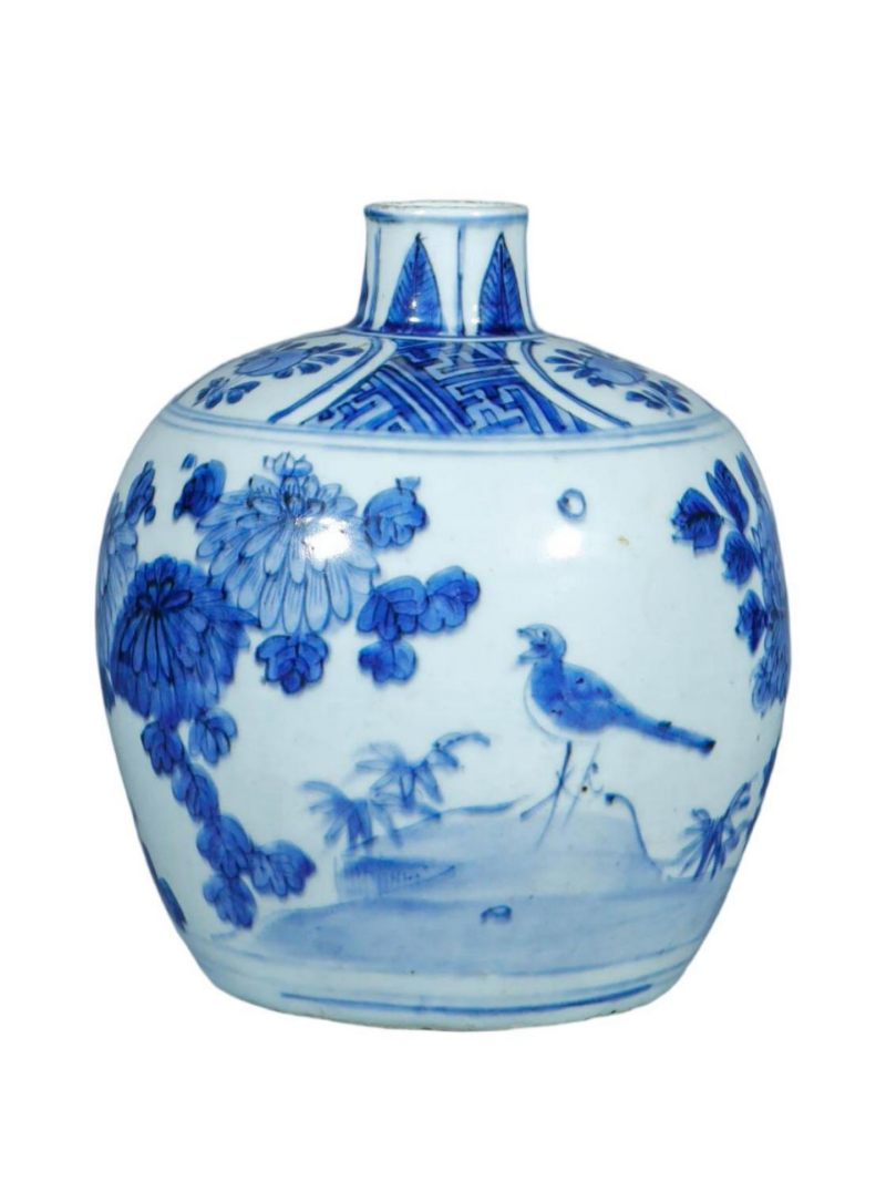 明万历   青花花鸟纹花囊 - 图1