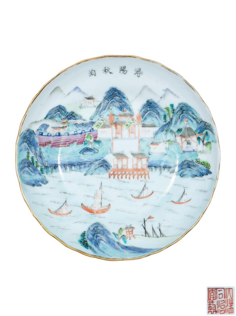 清同治   粉彩江西十景花口盘 - 图1