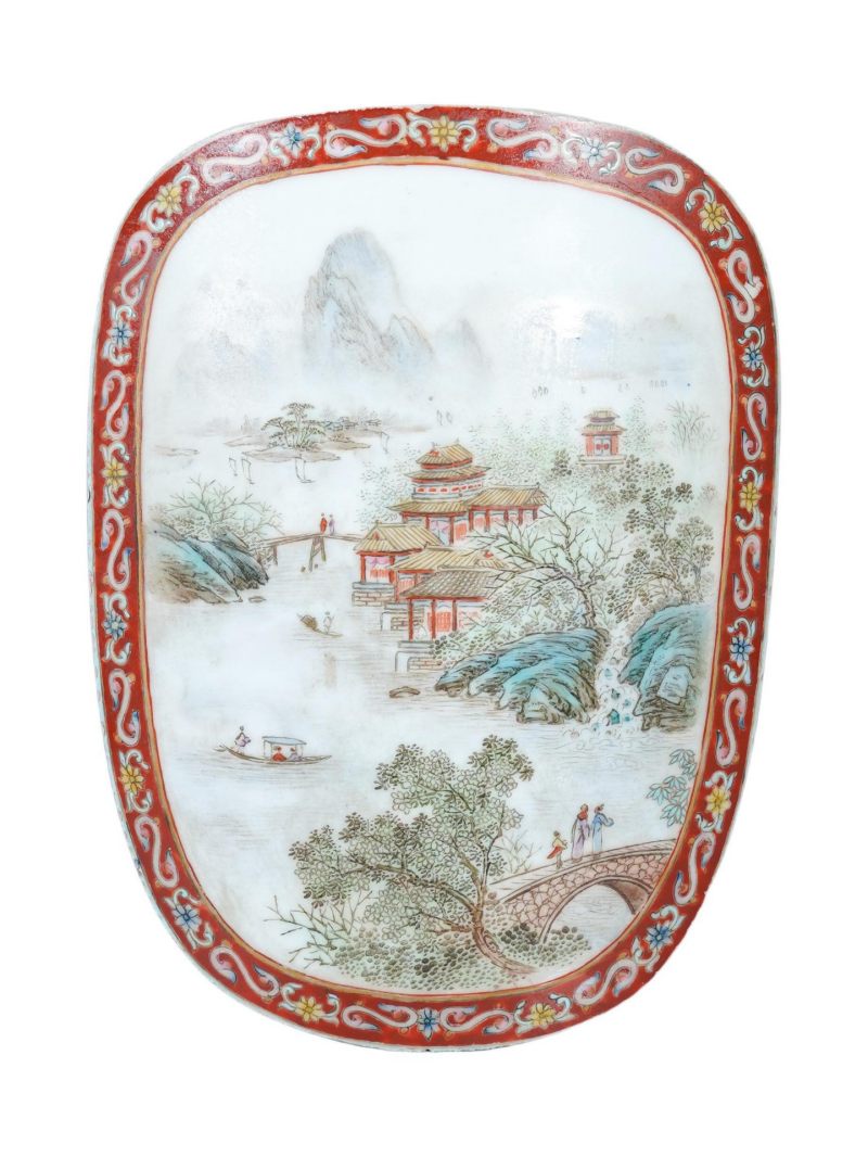 民国   粉彩山水人物纹瓷板 - 图1
