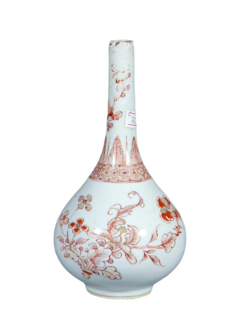 清康熙   矾红描金花卉纹胆瓶 - 图1