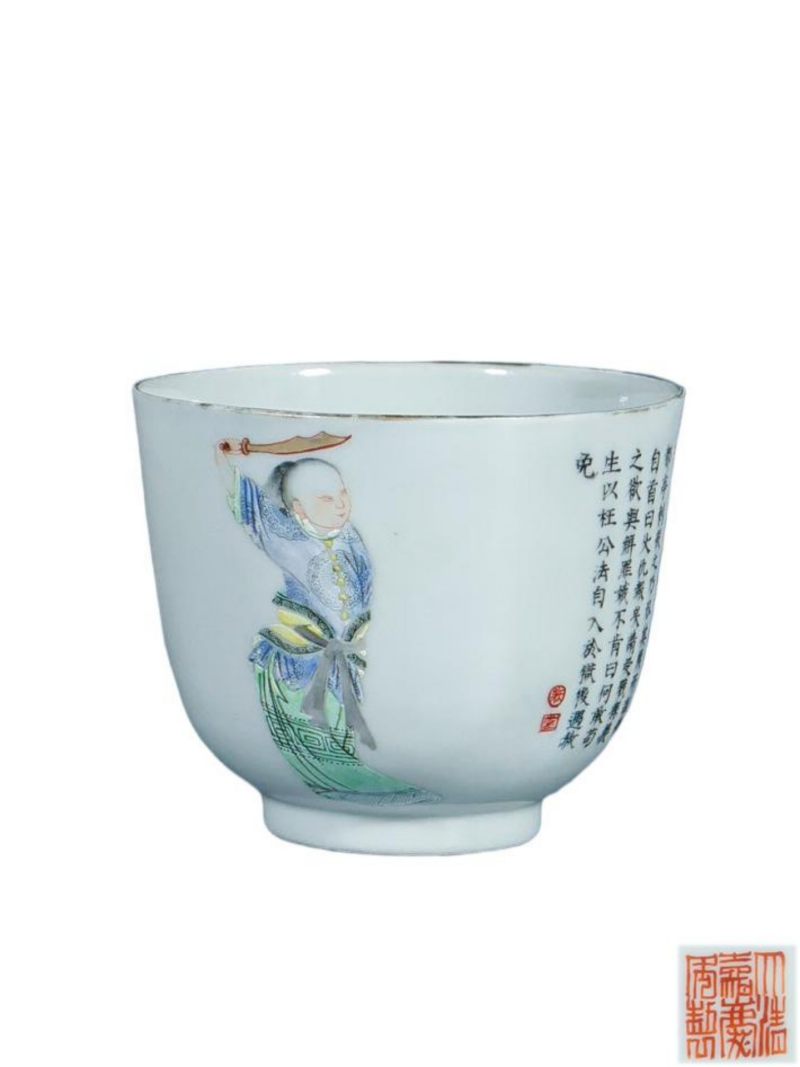 清嘉庆   粉彩无双谱杯 - 图1