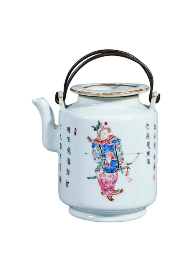 清道光   粉彩无双谱茶壶 - 图1