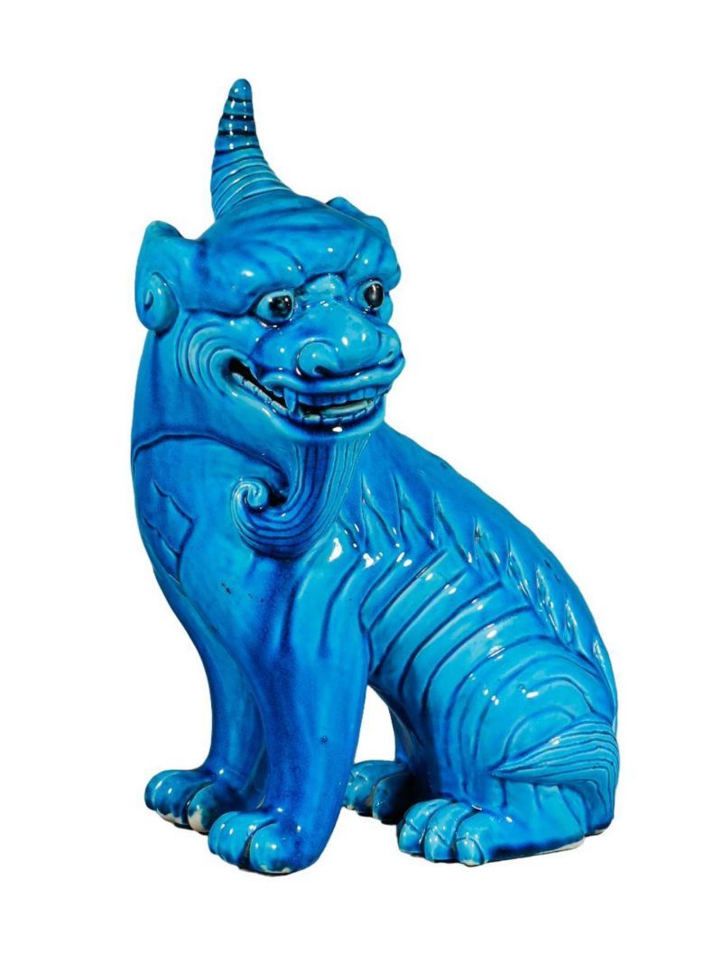 清晚期   孔雀蓝釉独角兽