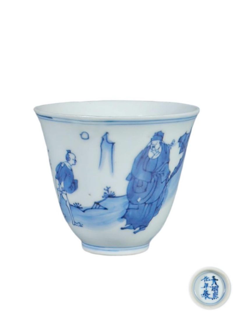 清康熙   青花人物纹杯 - 图1
