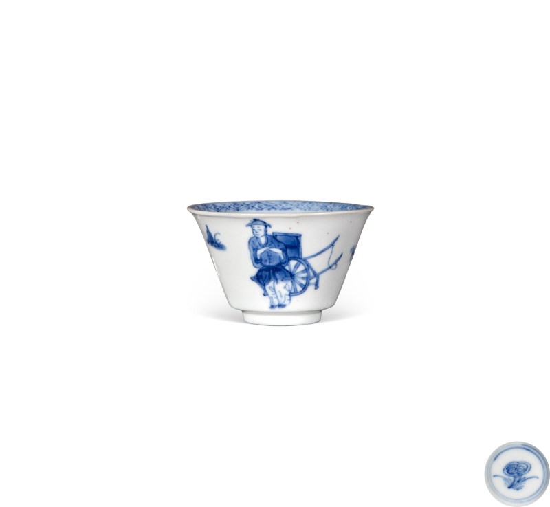    清康熙 青花士子赴京图杯