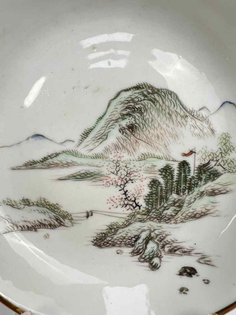 XYB034  民国 浅绛彩山水纹赏盘 - 图2