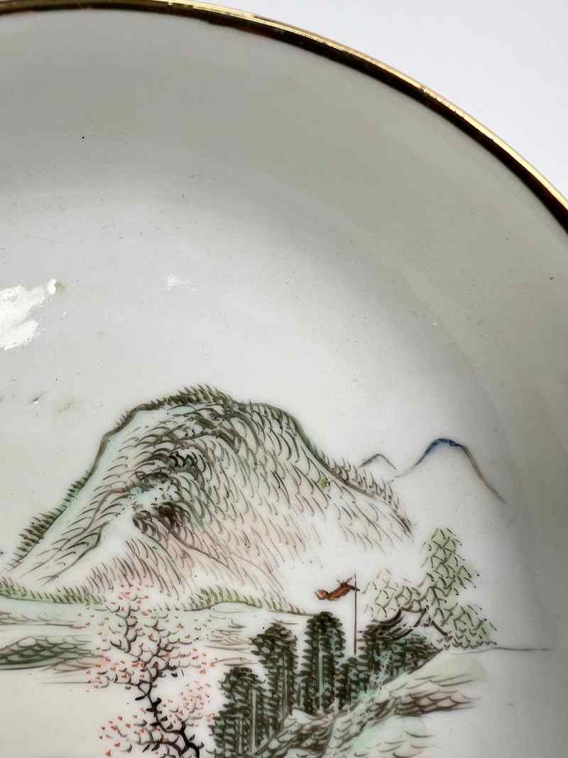 XYB034  民国 浅绛彩山水纹赏盘 - 图4
