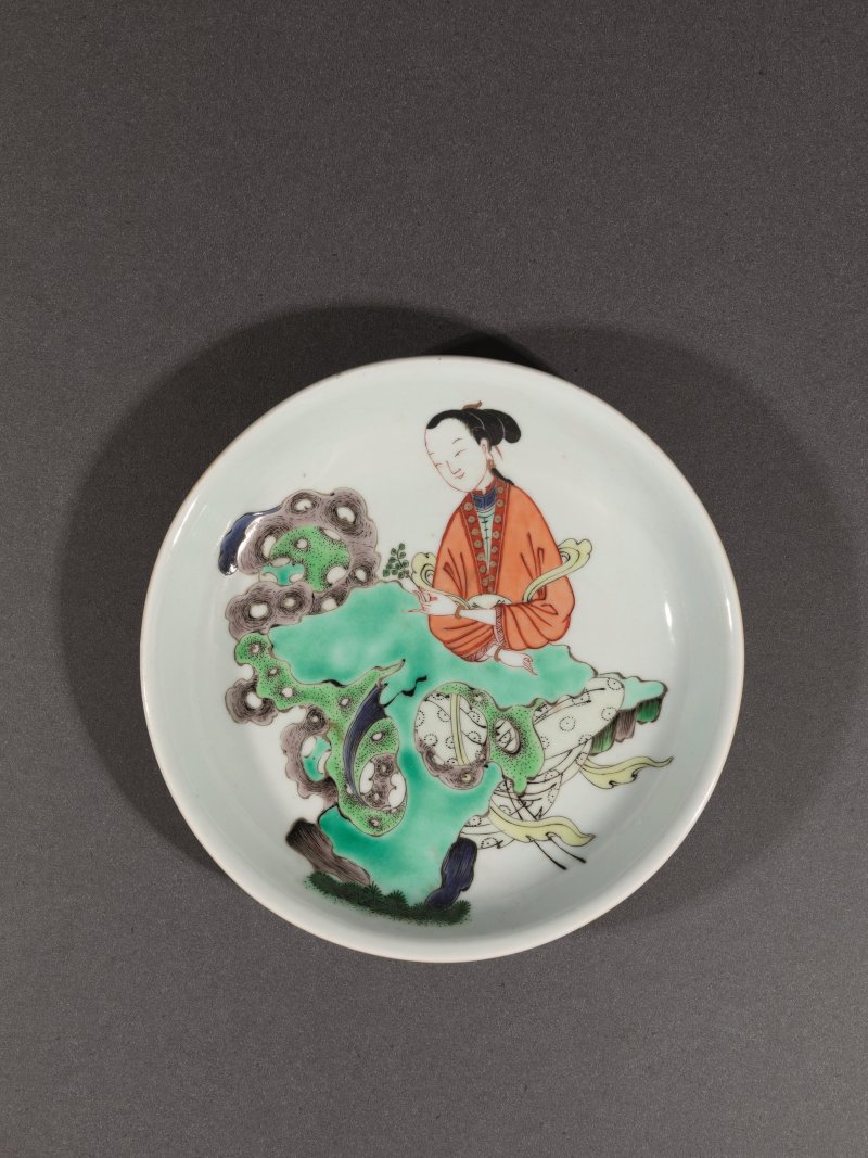 清康熙 五彩仕女图盘 - 图1