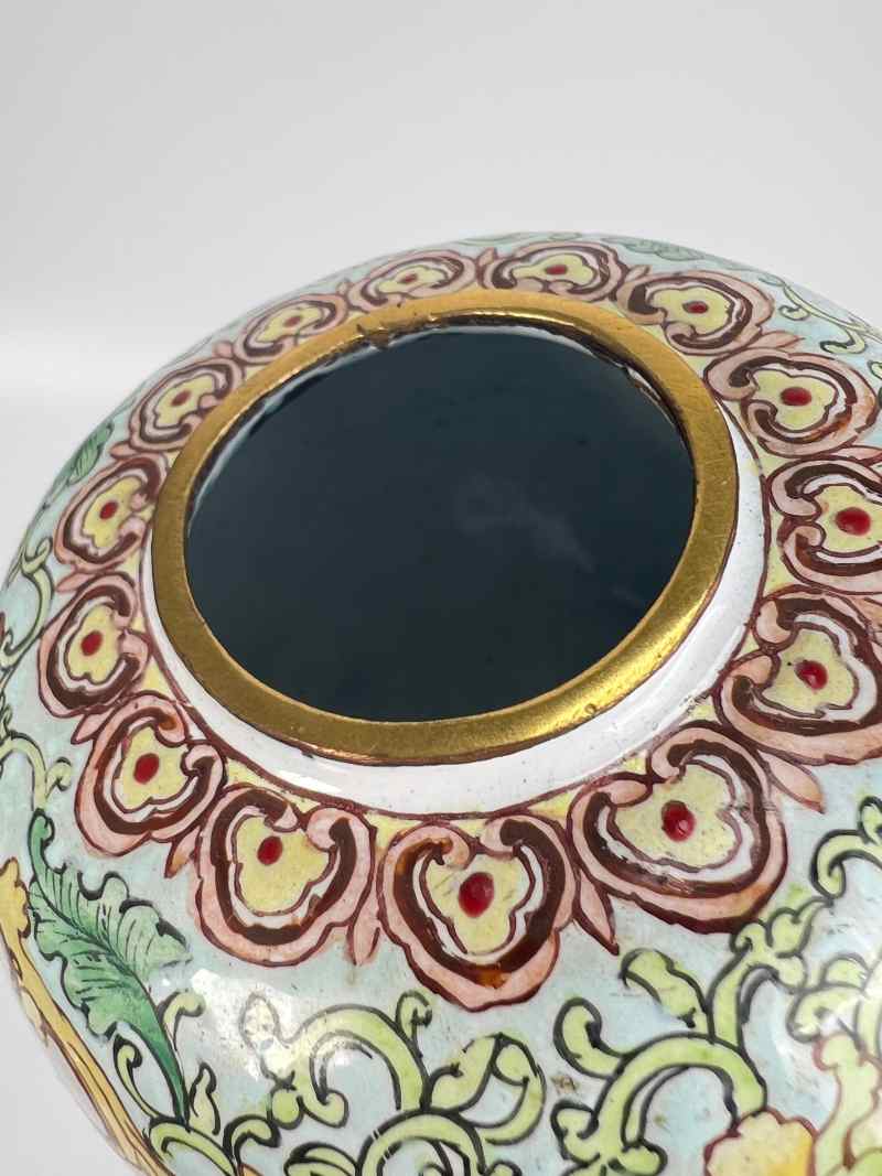XYB060  民国 铜胎画珐琅花鸟纹盖罐 - 图8